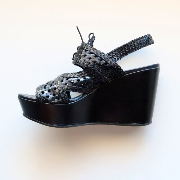Stephane Kelian Black Leather Platform Wedge Heel Lace Up Sandals / Summer Shoes - Picture 10 of 16